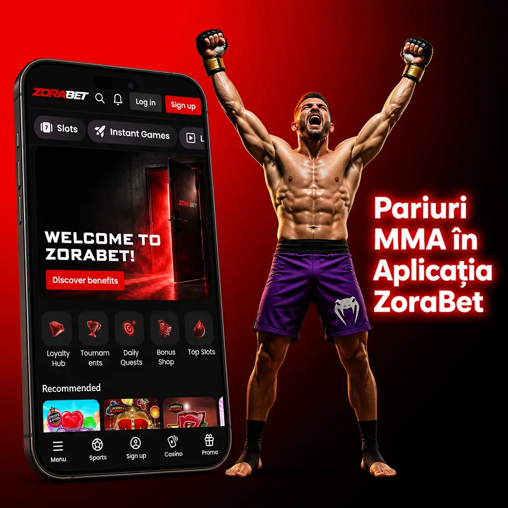 Aplicația mobilă ZoraBet cu pariuri MMA live și pre-eveniment, notificări push și cote actualizate pentru gale de octogon.