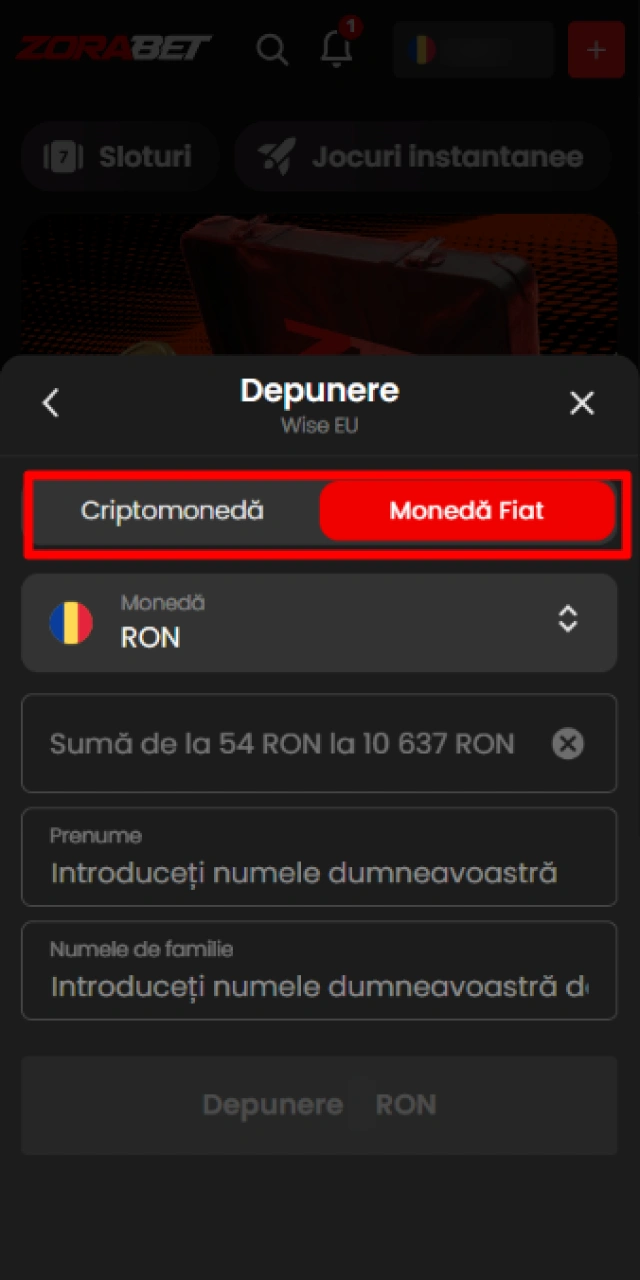 Selectează metoda de depunere preferată pe platforma ZoraBet.