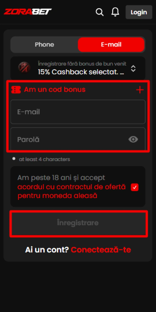 Completează formularul de înregistrare cu datele personale pe ZoraBet.