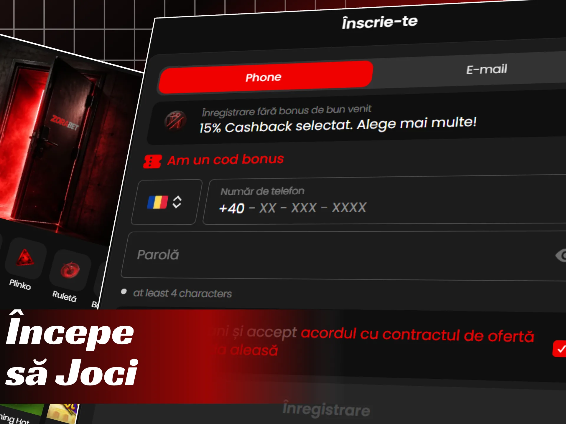 Înregistrează-te acum și începe să joci la ZoraBet Cazinou și Pariuri.