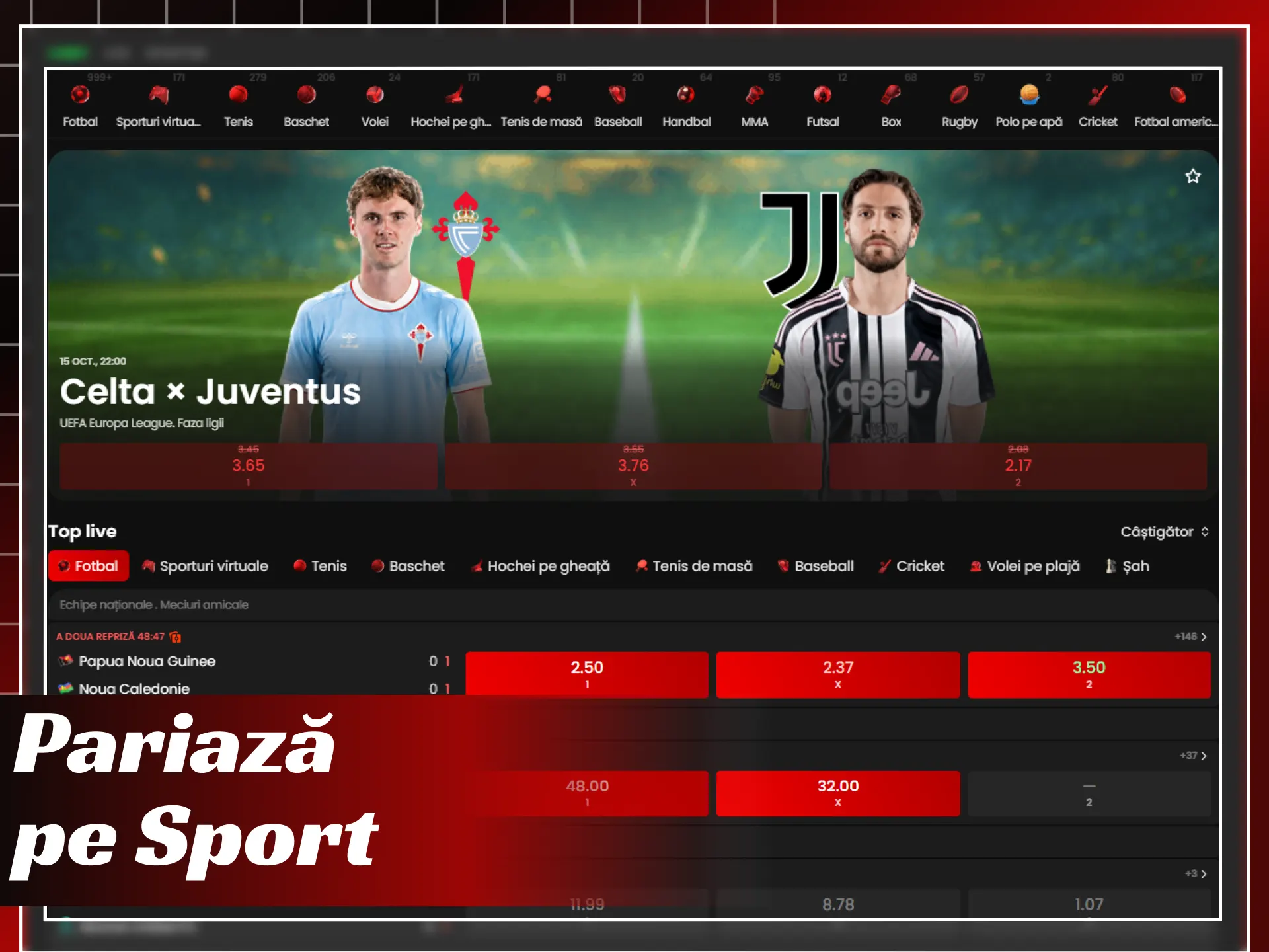 Plasarea pariurilor sportive pe competițiile preferate prin platforma ZoraBet.