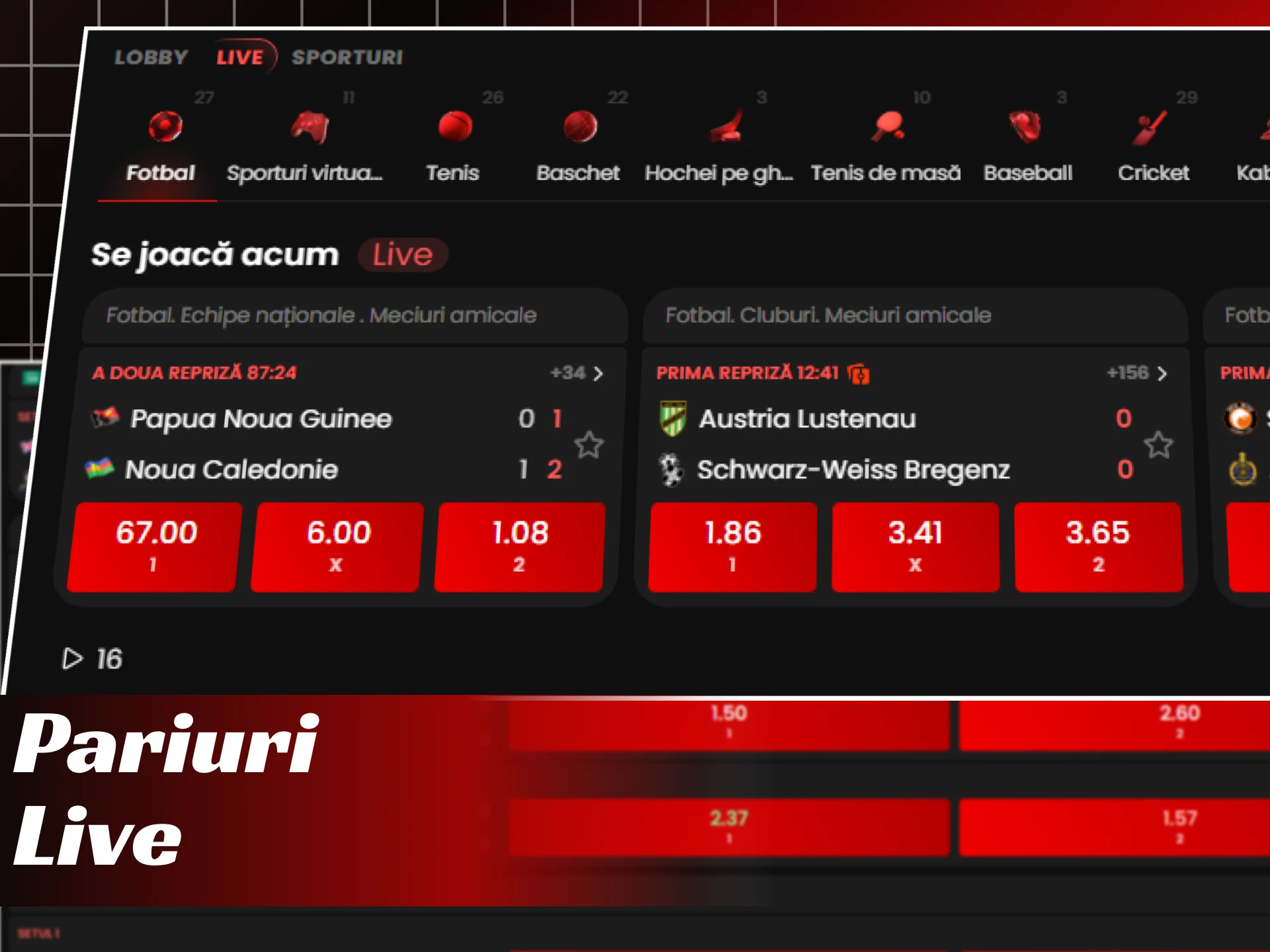 Secțiunea de pariuri live cu transmisii streaming în direct pe ZoraBet.